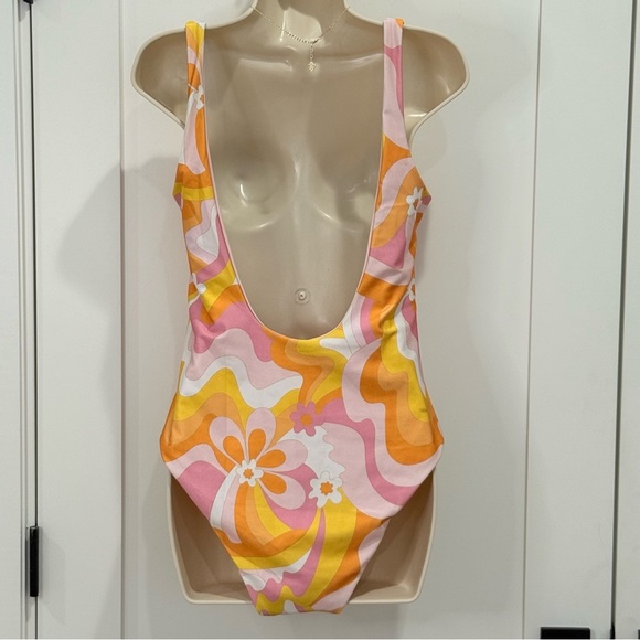 Funboy X Barbie Dream Swim Raquel One Piece Swimsuit Floral Pink Orange XL Wavy - Picture 5 of 11
